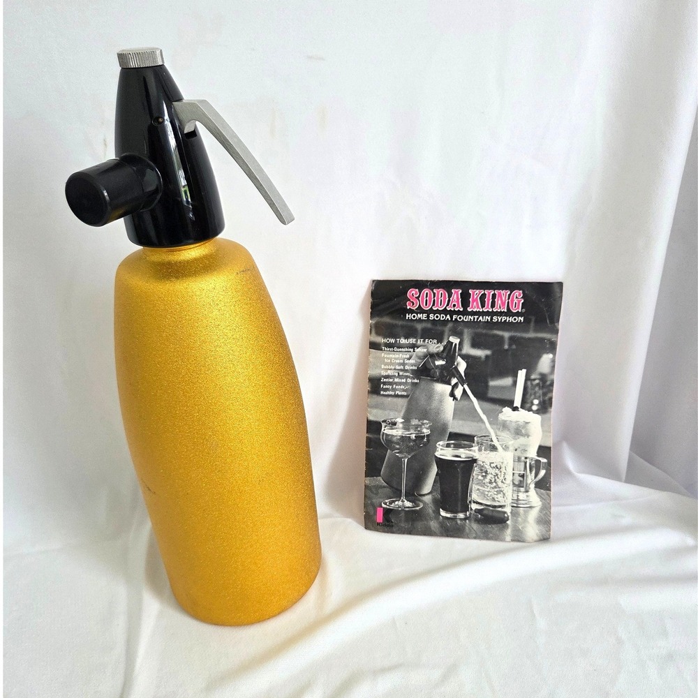 Vintage Soda King Gold Soda Fountain Syphon Kidde  1 Quart with Manual